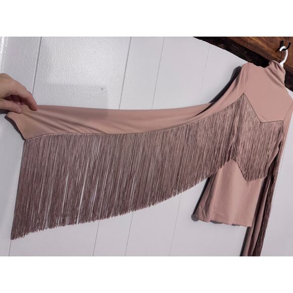 NWT Max Mara SportMax Nude Pink Fringe Bodycon Turtleneck Long Sleeve Top Size S - Picture 4 of 10